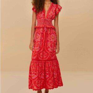 FARM Rio Red Olivia Lace Maxi Dress NWT